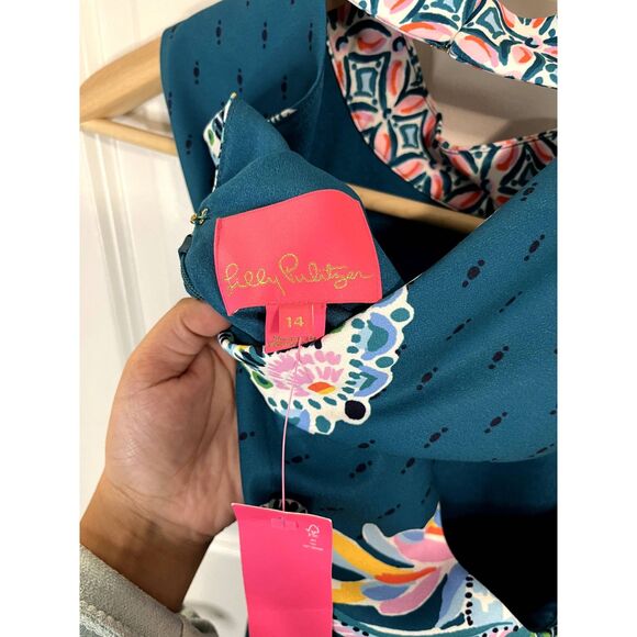 Lilly Pulitzer Brandi Valencia Teal Rain Florist Shift Dress Size 14 - NWT - Picture 3 of 9